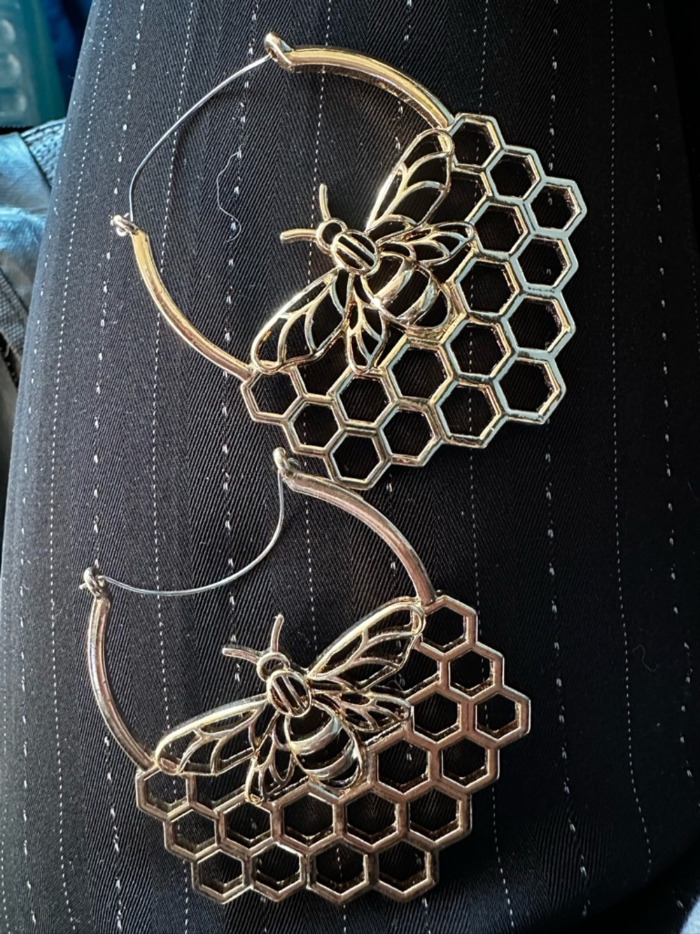 Gold Bee Honeycomb Hoop Earrings - Women Jewelry